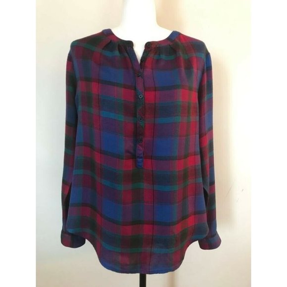 Lucky Brand Tops - LUCKY BRAND Womens Tunic Top Shirt Soft Rayon Size Large Red Blue Green Plaid